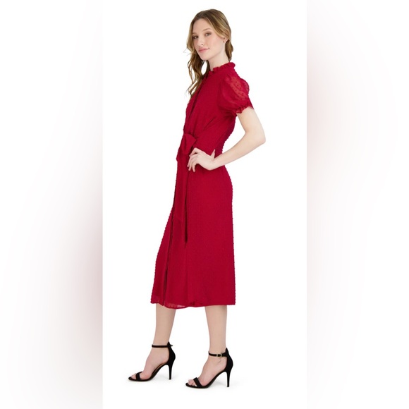 Cranberry waist tie swiss dot dress - Picture 5 of 6